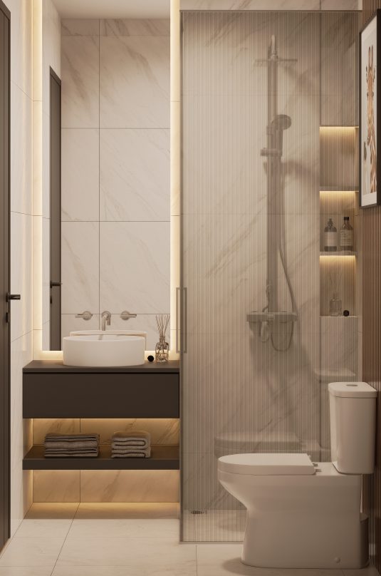 Second child’s bathroom interior render.